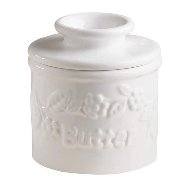 Butter Bell - The Original Butter Bell Crock by L. Tremain, French Ceramic Butter Dish, Classic, White Raised Floral
