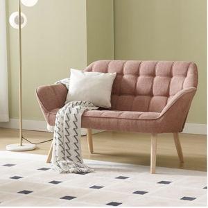 48" Small Loveseat Sofa, Modern Linen Fabric Mini Sofa Couch 2-Seater Love Seat with Quilting Backs and Wood Legs for Living Room, Bedroom and Small Space, Pink