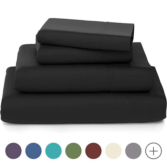 Cosy House Collection Luxury Bamboo Bed Sheet Set - Hypoallergenic Bedding Blend from Natural Bamboo Fiber - Resists Wrinkles - 4 Piece - 1 Fitted Sheet, 1 Flat, 2 Pillowcases - King, Black