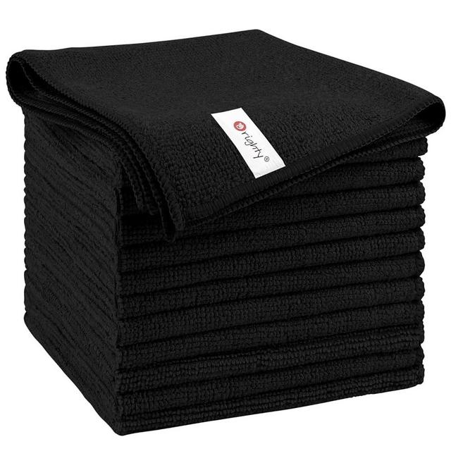 Orighty Microfiber Cleaning Cloth, 12 Pack Highly Absorbent Cleaning Supplies, Lint Free Cloths for Multiple-use, Powerful Dust Removal Clean Rags for House, Kitchen, Car Care(12x12 inch) Black