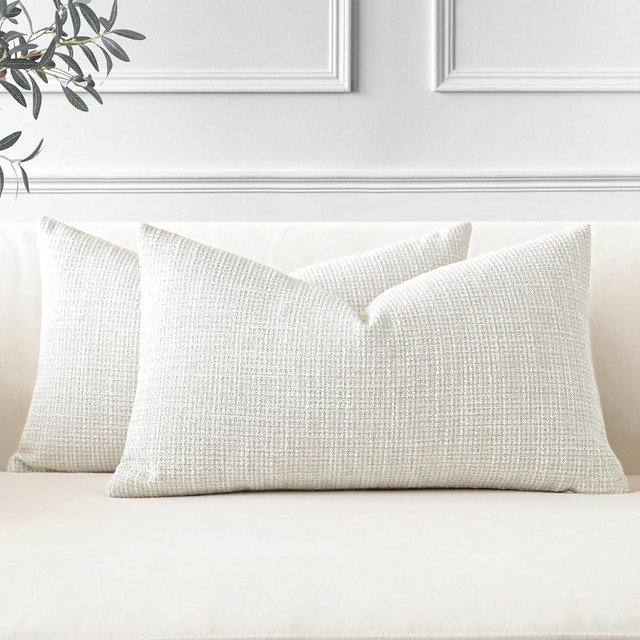 OTOSTAR Pack of 2 Throw Pillow Covers 16x24 Inch Linen Beige Pillowcases Farmhouse Decorative Solid Pillow Covers 40x60 cm Lumbar Cushion Case for Home Decor Sofa Couch Bed (Beige)