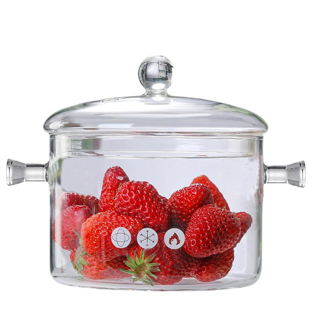 Glass Cooking Pot, 1.7L/57oz Heat-Resistant Borosilicate Glass Saucepan with Cover, Cookware Set Stovetop Pot for Soup, Pasta,& Baby Food (57OZ)