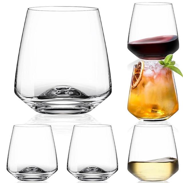 Stemless Wine Glasses Set of 6-15oz【Hand-Blown】 Durable Red White Wine Glasses,Crystal Wine Glasses,Unique gifts for him/her for wedding, birthday, anniversary