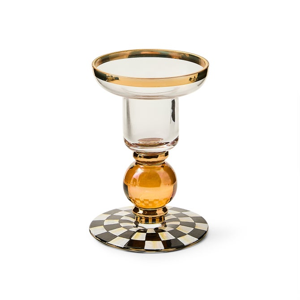 Violet Check Small Glass Candlestick