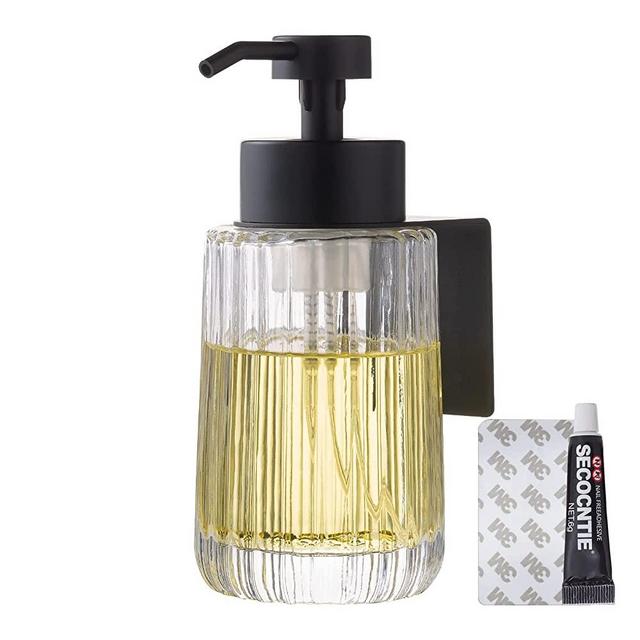 Easy Tang Glass Foaming Hand Soap Dispenser with Pump Bathroom Decor 12 Oz Premium Refillable Liquid Wall Mounted Soap Dispenser (Clear)
