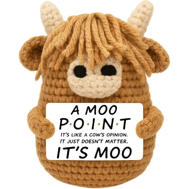 zavvoolly Funny Highland Cow Gifts for Best Friend Women, for TV Show Fans, Cute Crochet Knitted Animal Doll, White Elephant Stocking Stuffers for Coworkers, Sassy Office Desk Decor
