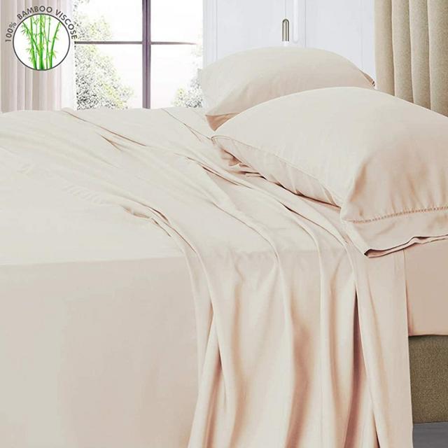 PANDATEX 400TC 100% Bamboo Viscose Bed Sheets Set Cooling Softest Hypoallergenic Eco-Friendly Bedding Sets with 18" Deep Pocket (Queen Size, Champagne Gold)