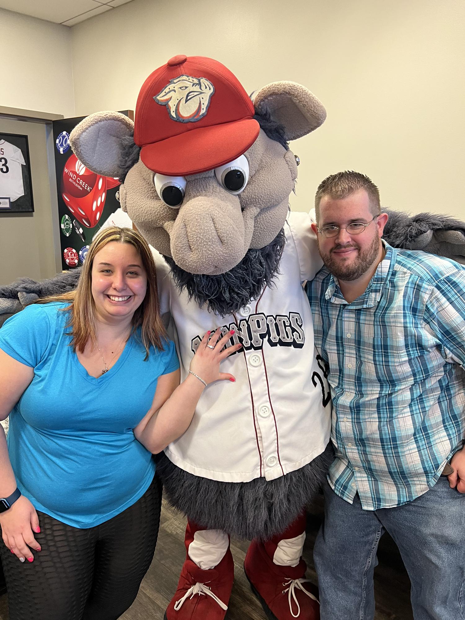 Celebrating our engagement of one day being engaged on 04/23/2022 with my full time job in the suite at the Iron Pigs game!