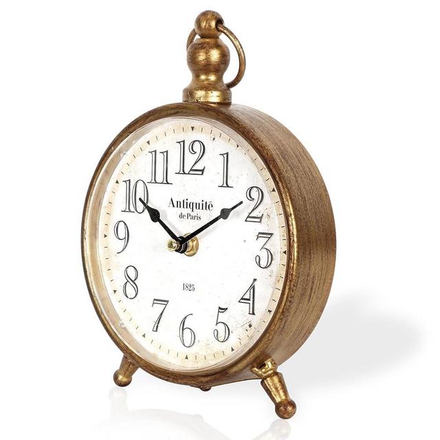 BITALYE Vintage Metal Desk Clock,Retro Desk and Shelf Clock,Antique Gold Decorative Mantel Table Clock for Living Room,Shelf Decoration,Desktop,Farmhouse(Antique Gold:16.4x22.8cm)
