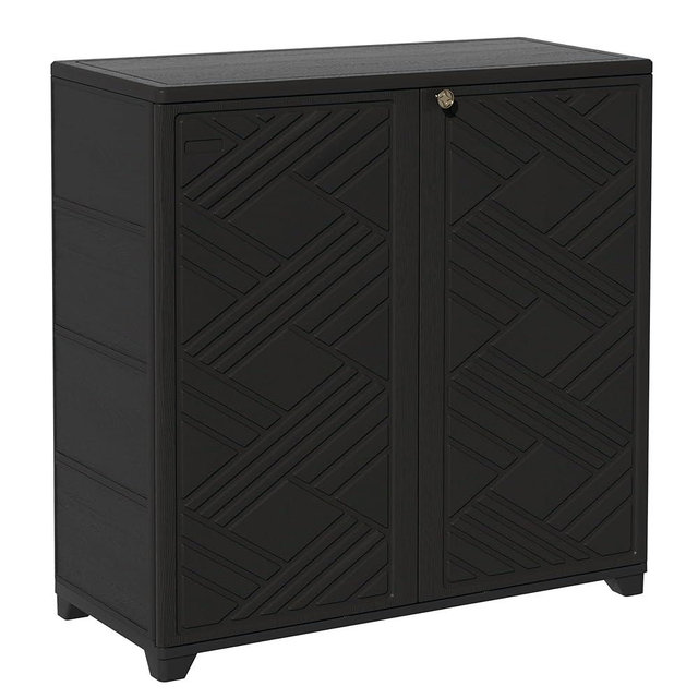 ADDOK Indoor Outdoor Plastic Storage Cabinet 34"x15"x34", Outdoor Storage Shed for Living Room, Hallway, Balcony, Garage, Garden, Backyard-Black（W/O Shelf）