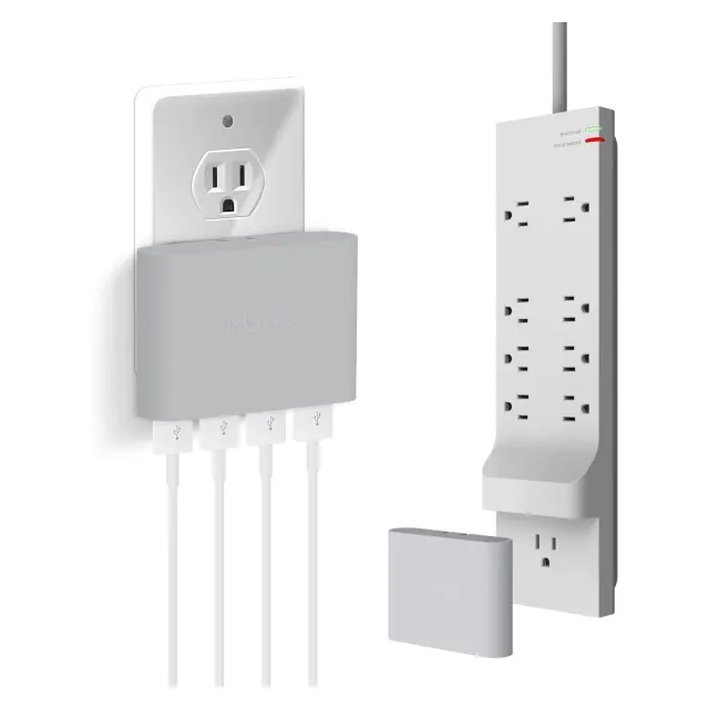 iHome Power Strip Surge Protector & Slim USB Wall Charger Bundle, 4 Port AC, 6ft Extension Cord