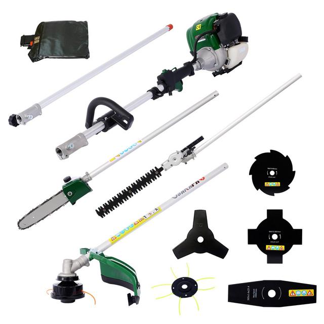 9 In 1 Multi-Functional Trimming Tool With Gas Pole Saw Hedge Trimmer Grass Trimmer Brush Cutter 38cc 6500RPM 4-Cycle Garden Tools, Green