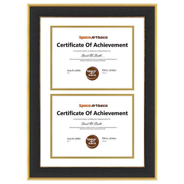 Space Art Deco, Double Diploma Frames 14x20 Fits Two 8.5x11 Inch Certificates, Documents and College Degree, Wall Mounting (Black with Classic Gold Trim)
