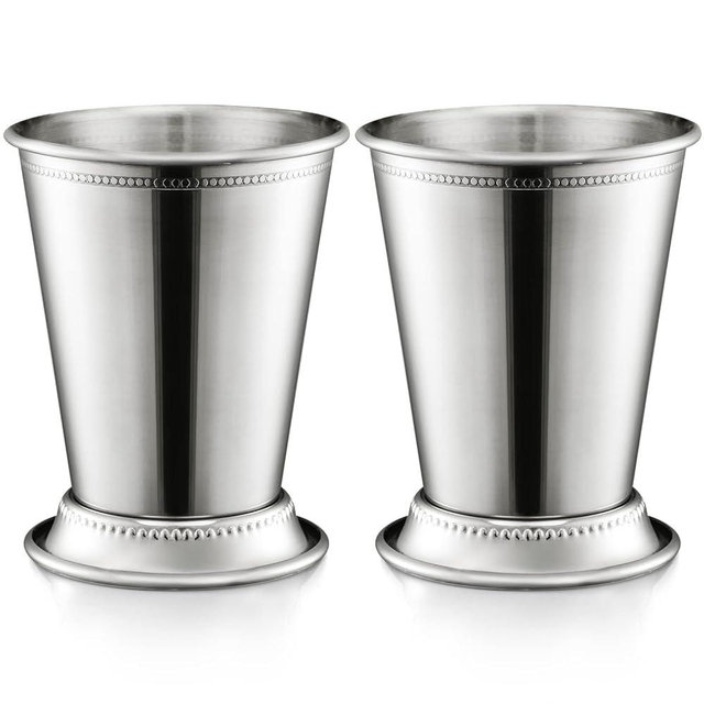 ZEAYEA Set of 2 Mint Julep Cups, Classic Stainless Steel Glasses for Party Bar Home Restaurant, 12 oz Metal Cocktail Glasses for Beer Juice Beverage, Silver