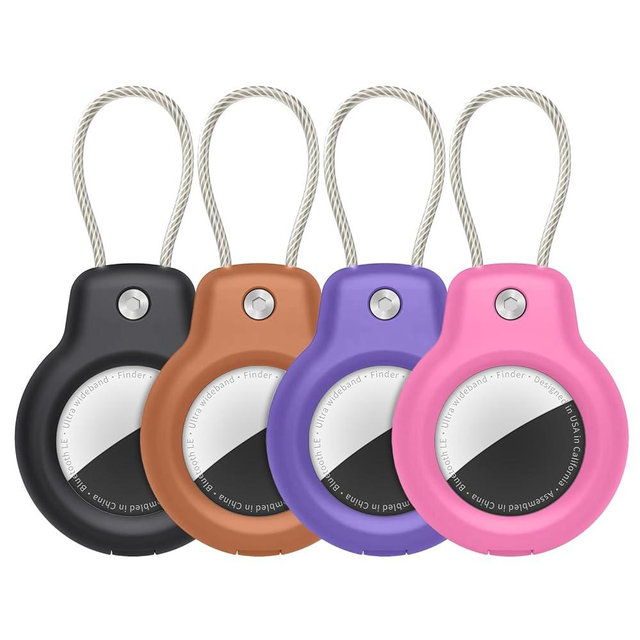 SPGUARD for AirTag Holder Case with Keychain, Air Tags-4 Pack for Apple Air Tag Holder with Wire Cable Lock Key Ring Chain Air Tagholder Accessories for GPS Item Tracker Kids,Keys,Luggage