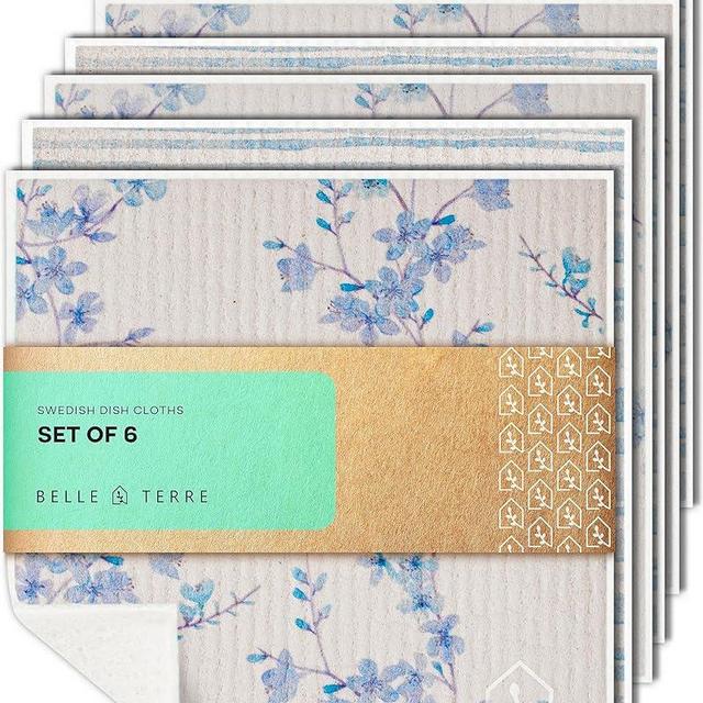 Swedish Dish Cloths for Kitchen - Reusable Cellulose & Cotton Cleaning Kitchen Cloth Towels - Absorbent Dishcloth for Washing, Cleaning, Dishes, Counter & More - Assorted 6 Pack of Washable Dishcloths