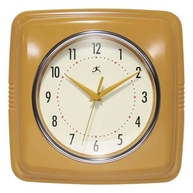 Infinity Instruments 9.25" Square Retro Wall Clock Mustard Yellow: Indoor Decorative Analog Display