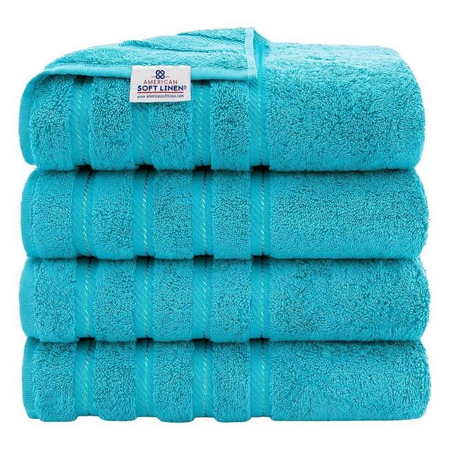 American Soft Linen Luxury 4 Piece Bath Towel Set, 100% Cotton Turkish Bath Towels for Bathroom, 27x54 in Extra Large Bathroom Shower Towels, Aqua Blue Bath Towels
