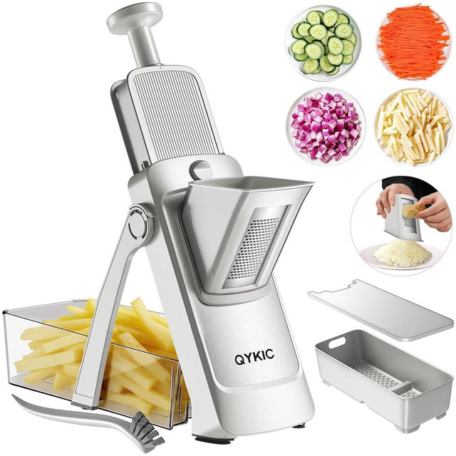 Safe Mandoline Food Slicer for Kitchen, Multifunctional Vegetable Chopper, Mandoline Potato Slicer with 35+ Presets & Thickness Adjuster, French Fry Cutter, Veggie Dicer for Meal Prep (4V SliverGray)