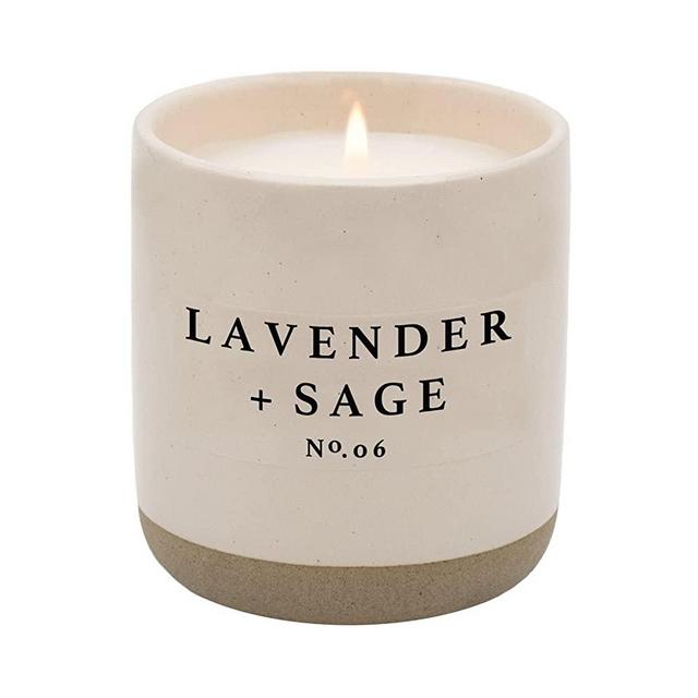Sweet Water Decor Lavender and Sage Candle | French Lavender, Sage, and Patchouli Spa Scented Soy Candles for Home | 12oz Stone Jar, 60+ Hour Burn Time, Made in the USA