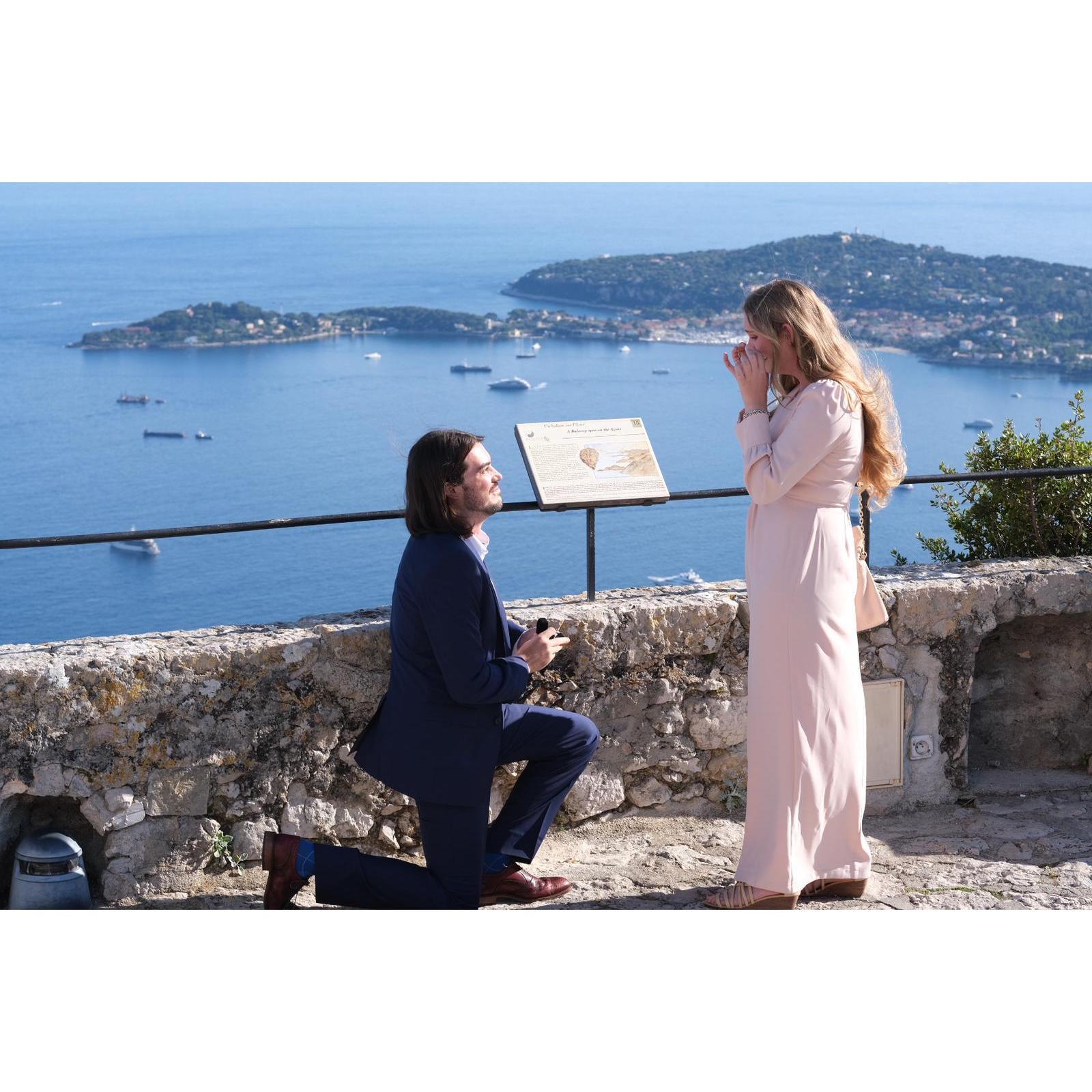 Michael popping the question at the top of the botanical gardens in Eze, France. May 29, 2019.