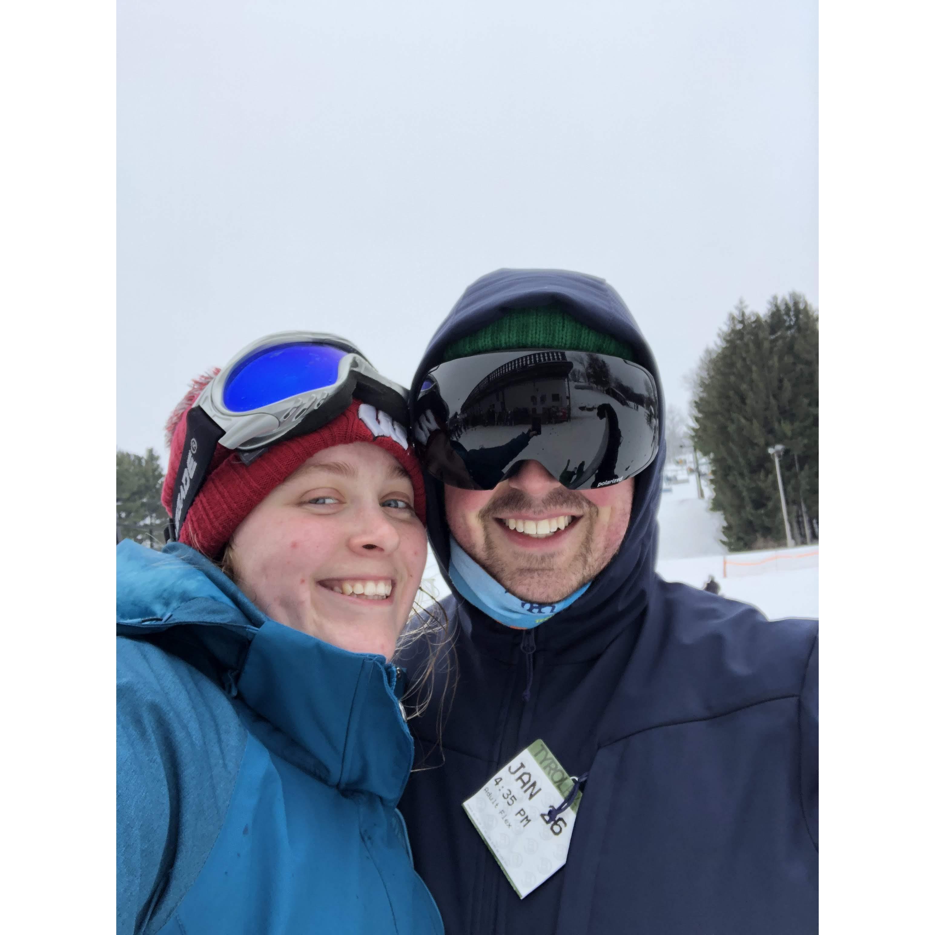 They say not to let your partner teach you how to snowboard.... Fortunately either Cara's a good student or Richard's a good teacher because it worked out.