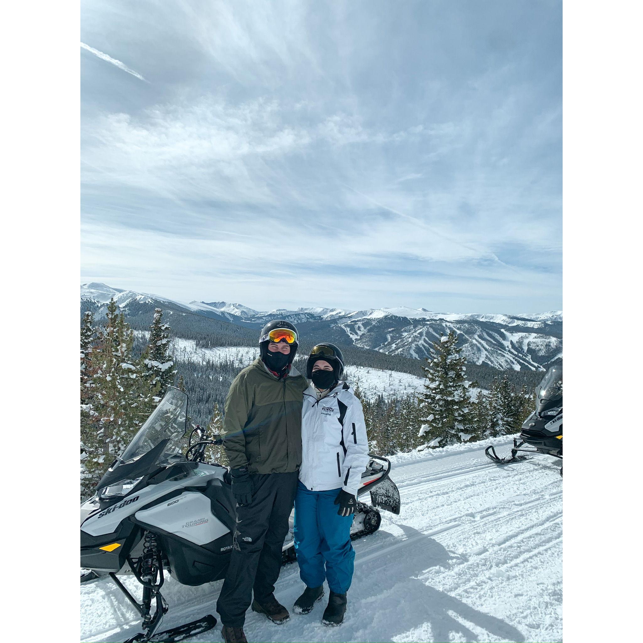 Halfway up to the Continental Divide on our snowmobiling tour while in Colorado!