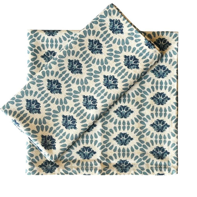 FINGERCRAFT Cloth Napkin Set of 12 Cotton Linen Blend Mitered Corner Printed Table Napkins Washable and Reusable Cotton Napkins Cloth for Home Wedding Restaurant Christmas 20x20In Moroccan Beauty