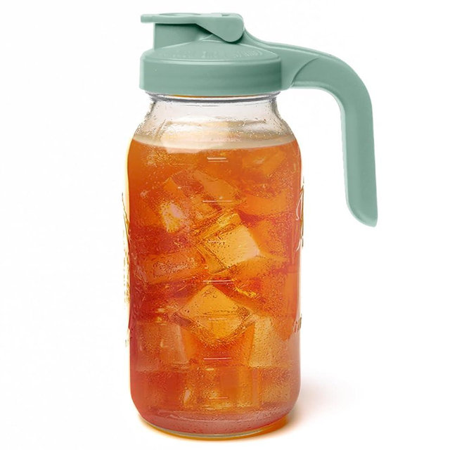 County Line Kitchen Glass Mason Jar Pitcher with Lid - Wide Mouth, 2 Quart (64 oz) - Heavy Duty, Leak Proof - Sun & Iced Tea Pitcher, Cold Brew Coffee, Breast Milk Storage, Water - Sage