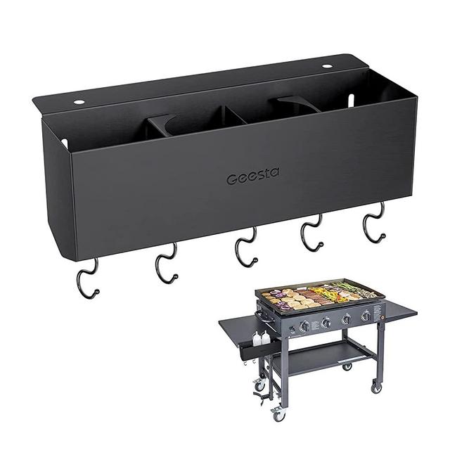 Upgrated Grill Caddy Accessories for Blackstone 28"& 36" Handcrafted Stainless Steel Tools - Save Space BBQ Cooking ( Black ) - - Not for Pro-Series/air Fryer