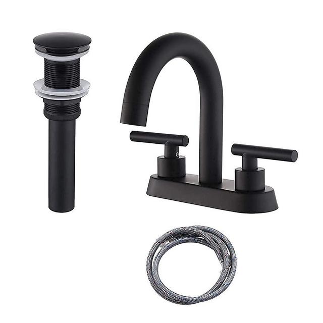 KES Bathroom Faucet Modern 4 Inches Centerset Vanity Faucet and Sink Drain Without Overflow with Detachable Hair Catcher Matte Black Finish, L4117LF-BK+S2018D-BK