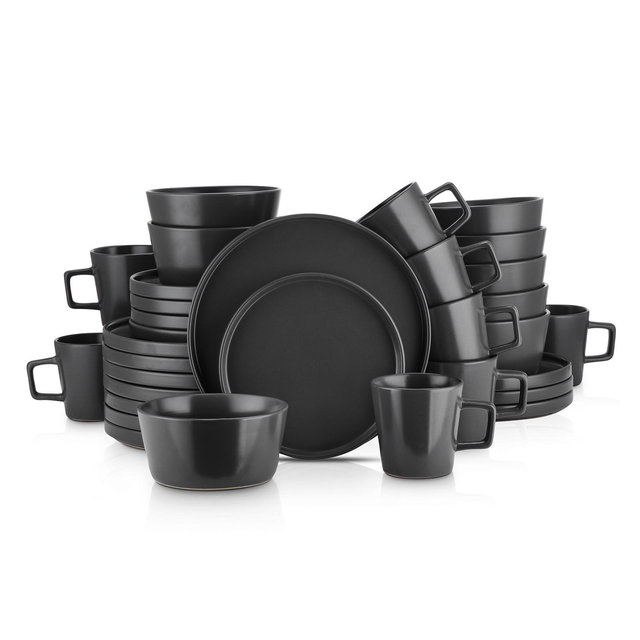 Stone Lain Celina 32-Piece Stoneware Dinnerware Set, Service for 8, Black