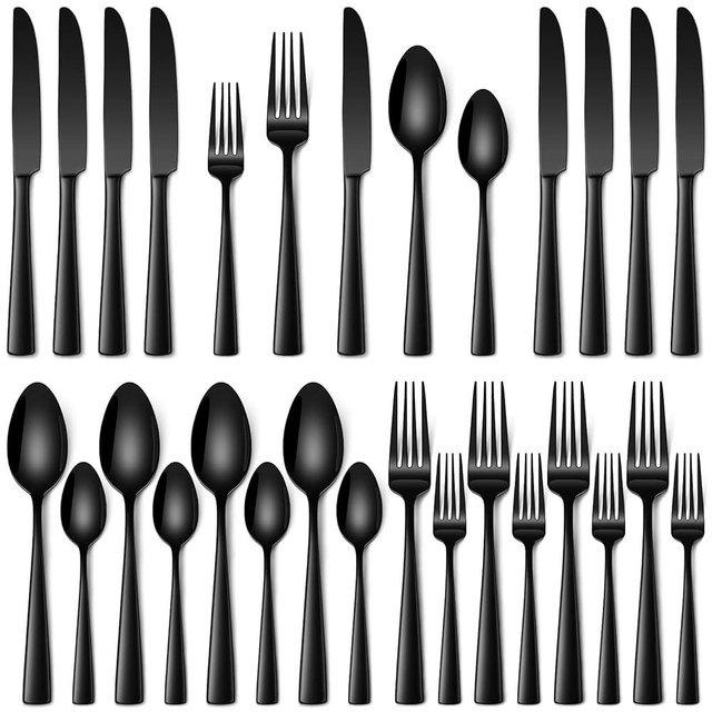 Stapava 20 Pcs Black Silverware Set, Food-Grade Stainless Steel Flatware Set for 4 Mirror Polished Cutlery Utensil Sets Include Dinner Knives Spoons and Forks Set Dishwasher Safe for Home Restaurant