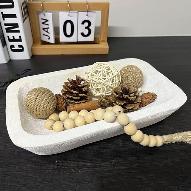 BEDAZE Wooden Dough Bowl Decor, Bread Bowl Home Decor, Handmade (10*6*2 inch white)