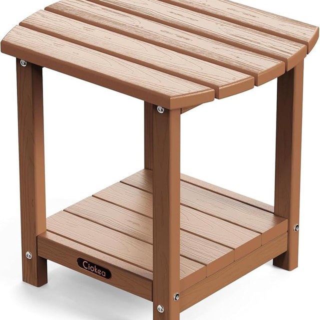 Ciokea Adirondack Outdoor Side Table, 2-Tier Sturdy Patio End Table Weather Resistant, Morden Side Table for Patio, Pool, Porch, Teak