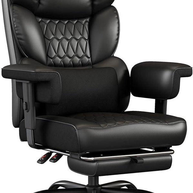 Misolant Big and Tall Office Chair with Footrest, High Back Executive Desk Chair with Adjustable Lift Armrest, 155°Recline，Lumbar Support Pillow, Faux Leather Gaming Chairs for Home or Office Black