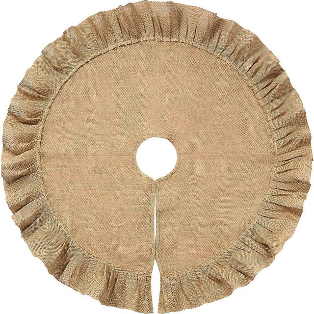 Christmas Tree Skirt Tree Skirt Linen Burlap Tree Skirt for Christmas Tree Decorations (Linen Color, 47 Inch)