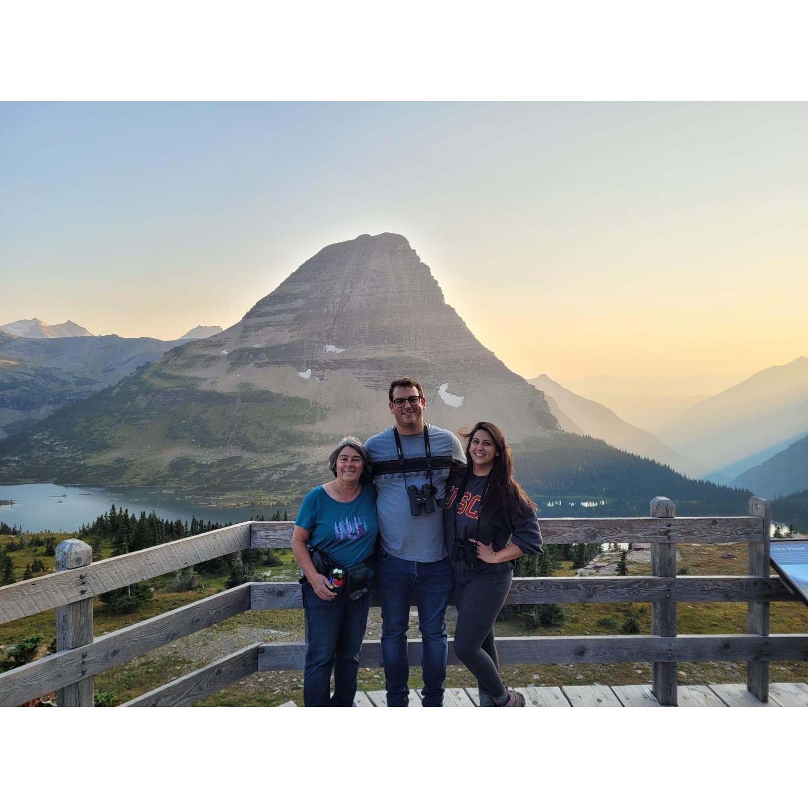 Alex and Scott with Scott's mom, Therese, at Glacier National Park.