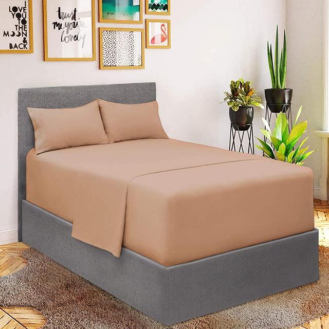 Mellanni Extra Deep Pocket King Size Sheets - Hotel Luxury 1800 Bedding Sheets & Pillowcases - Extra Deep Pocket Sheets up to 21" - Ultra Soft Cooling Bed Sheet Set - Easy Care - 4 Piece (King, Tan)