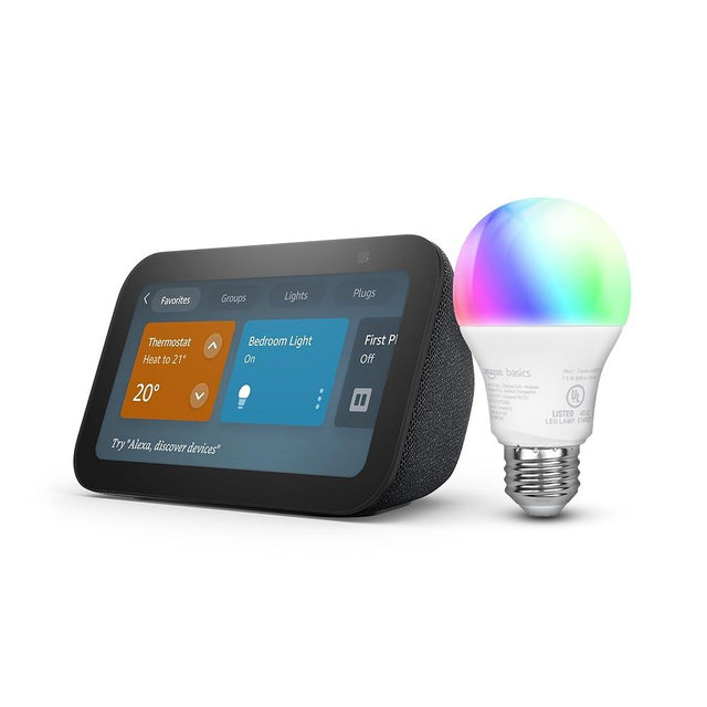 Echo Show 5 with Amazon Basics Smart Color Bulb