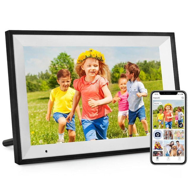 Digital Picture Frame 10.1 Inch Digital Photo Frame 32GB Storage, WiFi Picture Frame with1280x800 IPS Touch Screen, Auto-Rotate Photo Frame Share Your Photos and Videos via AiMOR App, Black