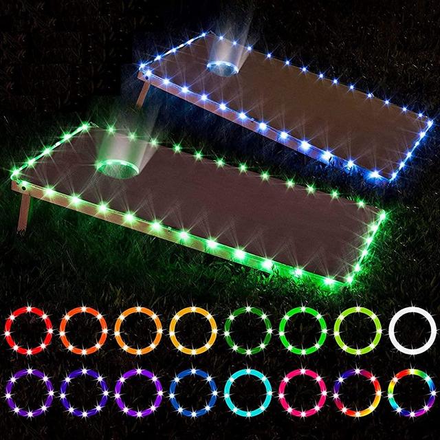 LED Cornhole Lights, remote control Cornhole Board Edge and Ring LED Lights, 16 Color change by yourself, a great addition for playing Bean Bag Toss Cornhole game at the family backyard at night,2 set