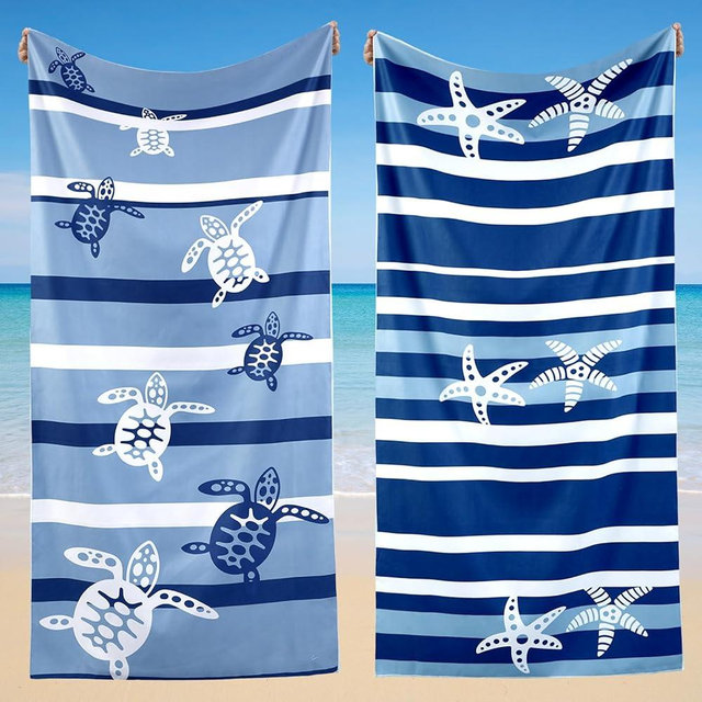 Lumina Garden 2 Pack Oversized Beach Towel Turtle Starfish Quick Dry Absorbent Thick Bath Pool Towels 72 x 36 Inch Extra Large Ocean Tropical Blanket for Swim Travel Lounge Chair Cover Adult Women Men