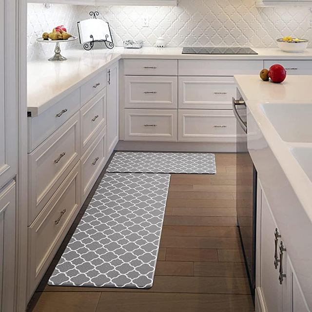 Kitchen Rugs 2 Pieces Cushioned Anti-Fatigue Floor Mat, Waterproof Non-Slip Kitchen Mats and Rugs Heavy Duty Comfort Standing Foam Mat for Kitchen, Office, Floor Home, Grey
