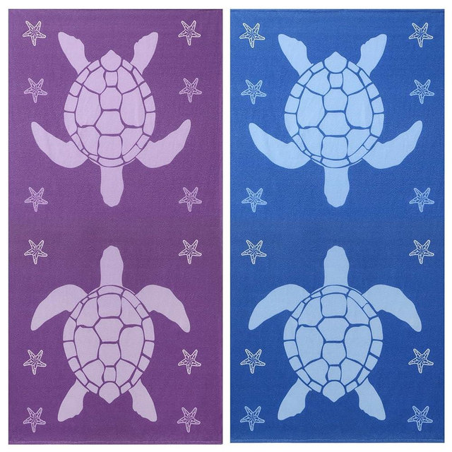 Jessy Home Microfiber 4 Pack Beach Towel Set, 40x70in Oversized Beach Towel, Quick-Dry Sand-Free Highly Absorbent Swim Towel, Soft Pool Towel, Marine Mixed Prints of Starfish & Sea Turtle for Vacation