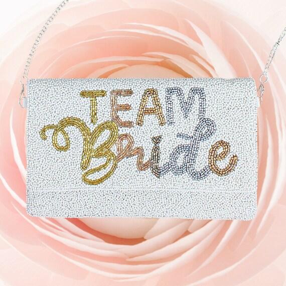 TEAM BRIDE Wedding Bridal Party Bachelorette Bead Clutch Chain Crossbody Handbag