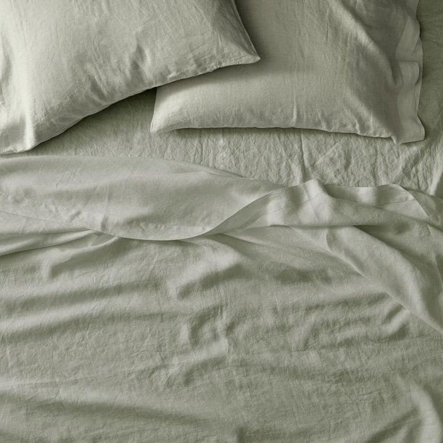 Euro Linen Sheet Set, Queen, Celadon Melange