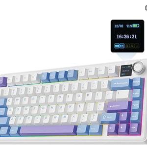 EPOMAKER X Aula F75 MAX Wireless Mechanical Keyboard with TFT Screen and Knob, Gasket Gaming Keyboard in 75% Layout, Hot Swappable, RGB Backlight, for PC/Mac/Linux (Blue&White&Purple)