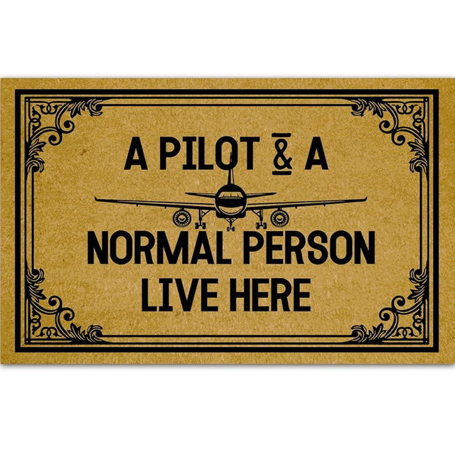 Ayatow Halloween Doormat for Outdoor Entrance Home, A Pilot & a Normal Person Live Here Indoor Christmas Floor Mats Doormat 23.6" X 15.7" Size, Welcome Fall Door Mat Entrance with Rubber Backing