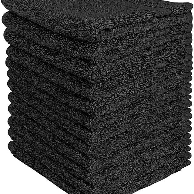Utopia Towels - Premium Washcloths Set (12 x 12 Inches, Black) - 600 GSM 100% Cotton Flannel Face Cloths, Highly Absorbent and Soft Feel Fingertip Towels (12-Pack)